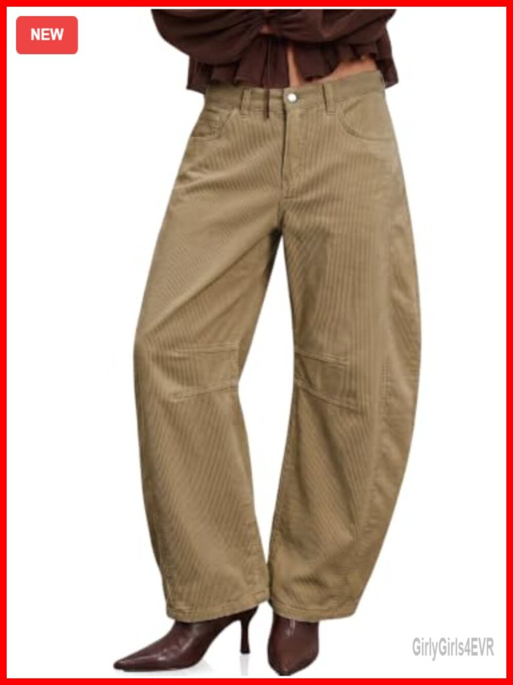 Women's Corduroy Barrel Pants High Waisted Wide Leg Trousers